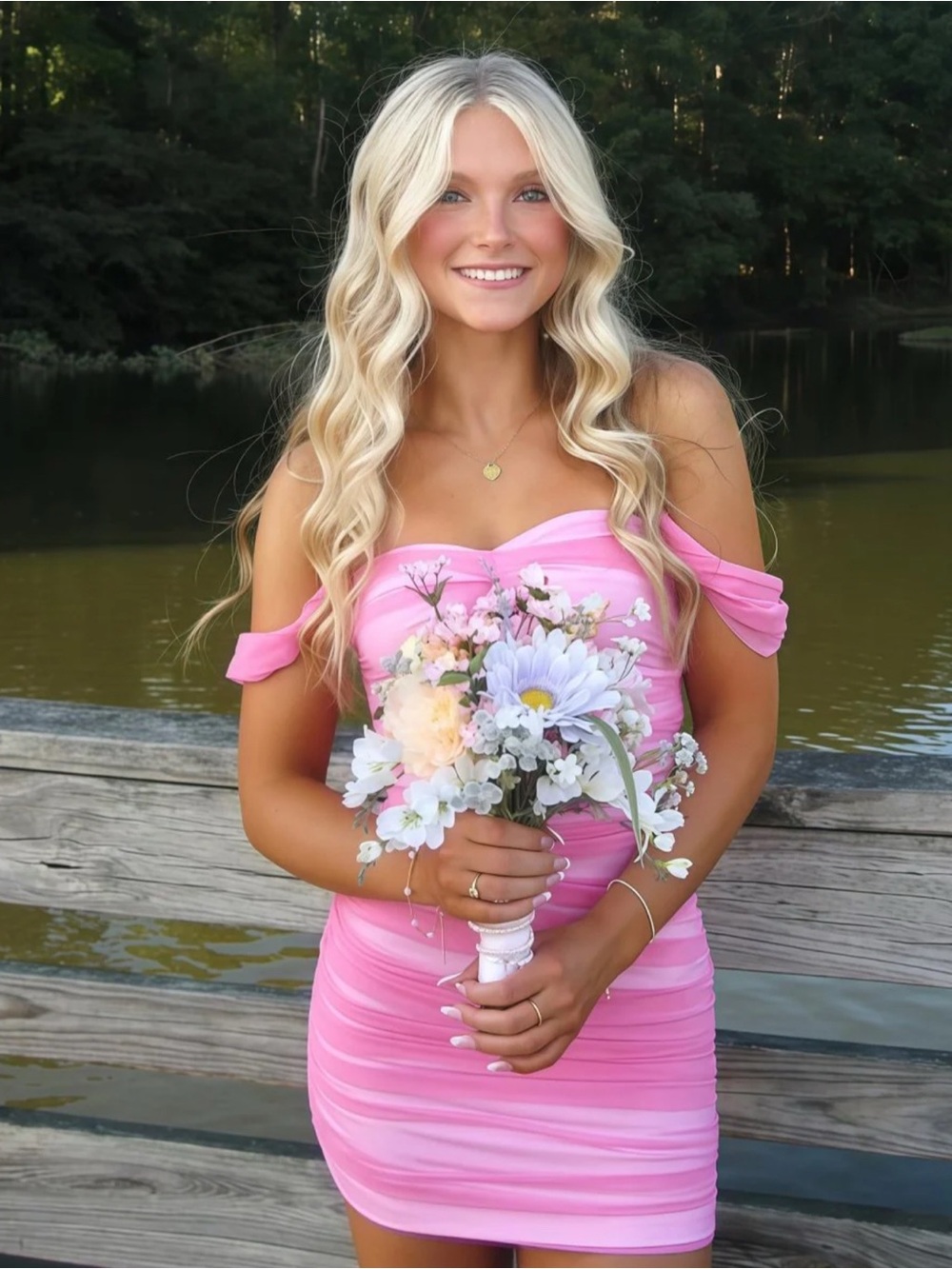 Kiss Prom Pink Ruched Bodycon Dress